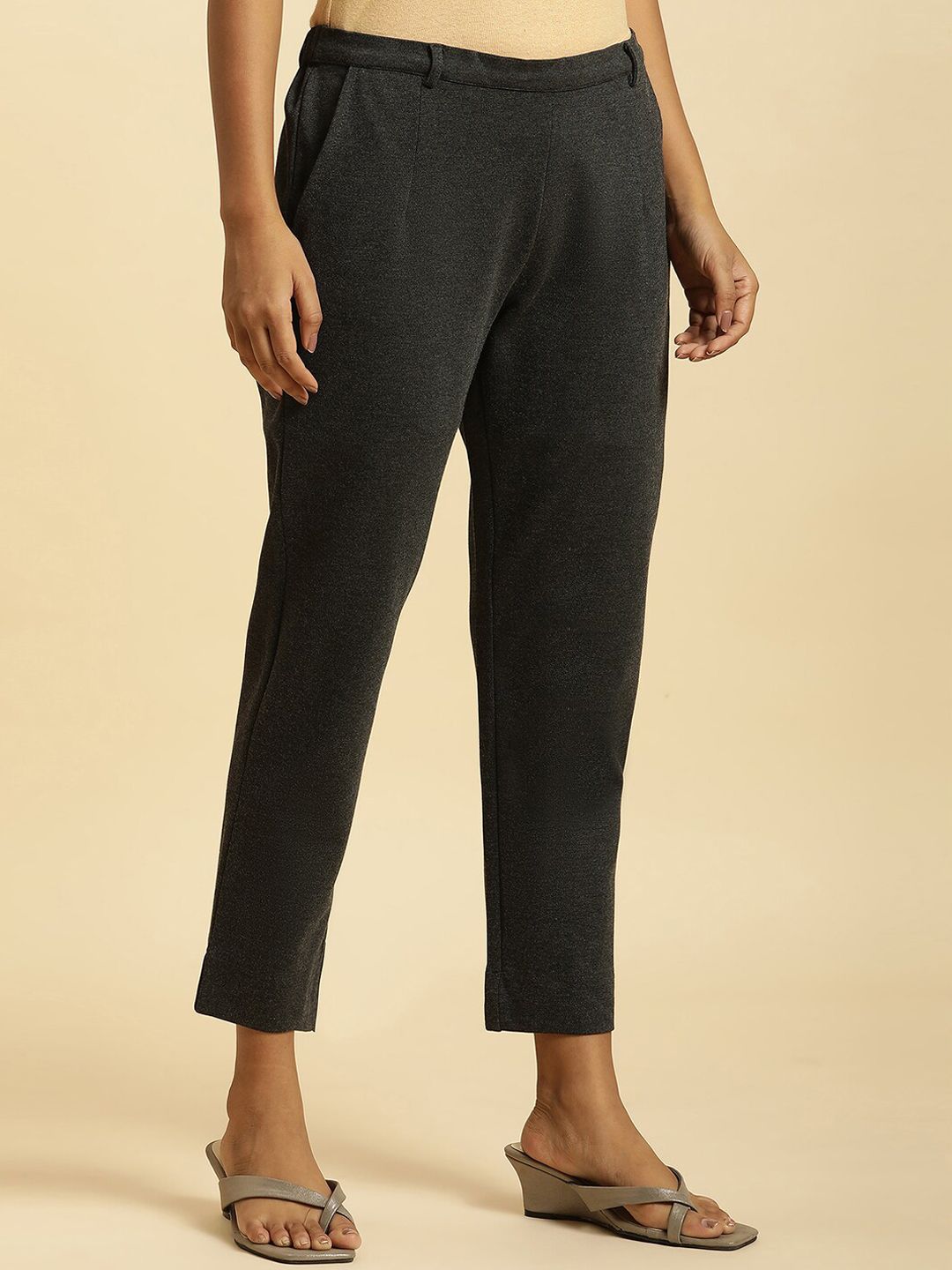 W Women Slim Fit Mid-Rise Cropped Trousers
