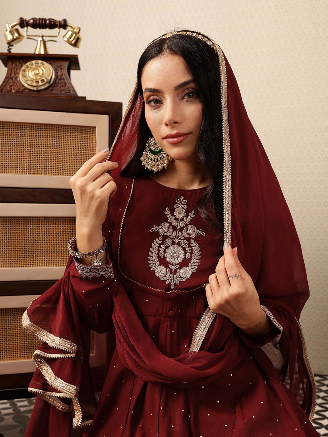 House of Pataudi Embroidered Anarkali Jashn Kurta with Palazzos & Dupatta