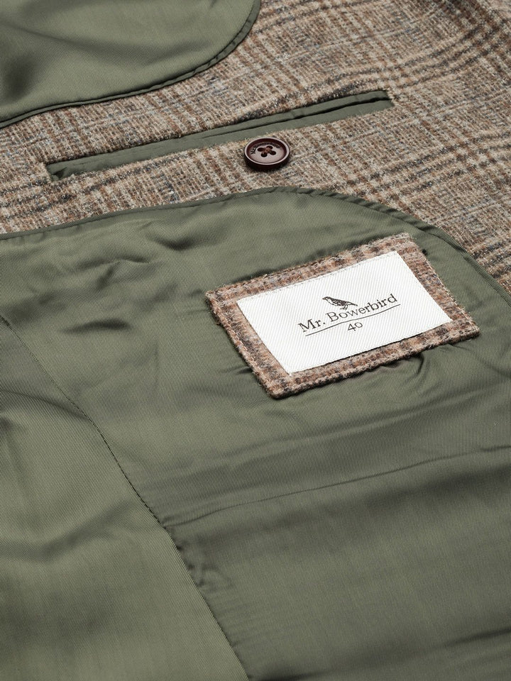 Mr. Bowerbird Men Brown Tailored-Fit Tartan Checked Single Breasted Casual Blazer