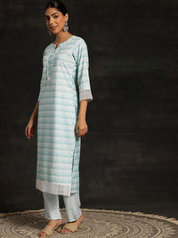 Libas Chevron Printed Regular Thread Work Kurta with Trouser & Dupatta