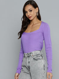SASSAFRAS Women Lavender Self-Striped Pullover