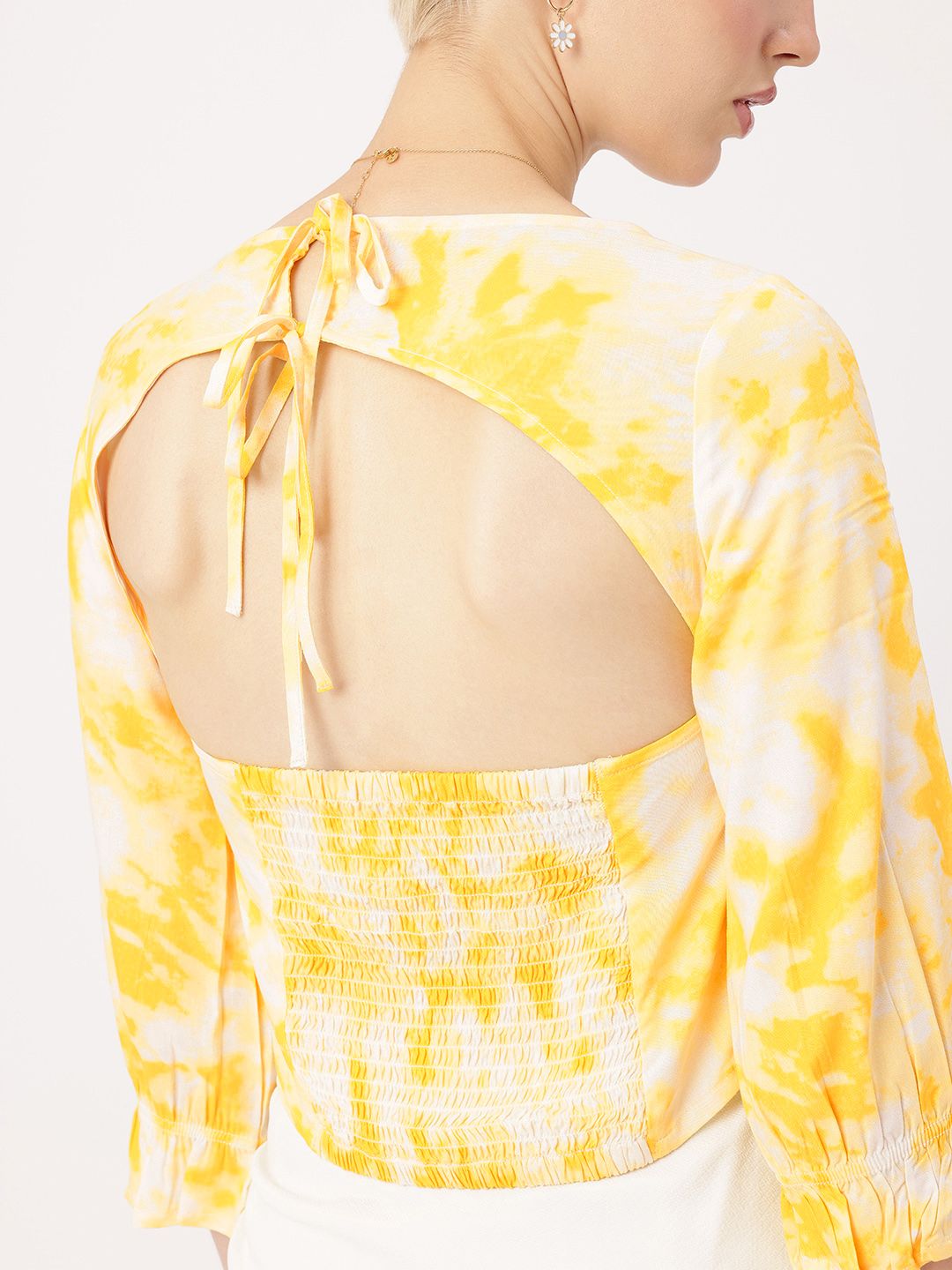 DressBerry Sun Shine Smocked Dyed Styled Back Crop Top