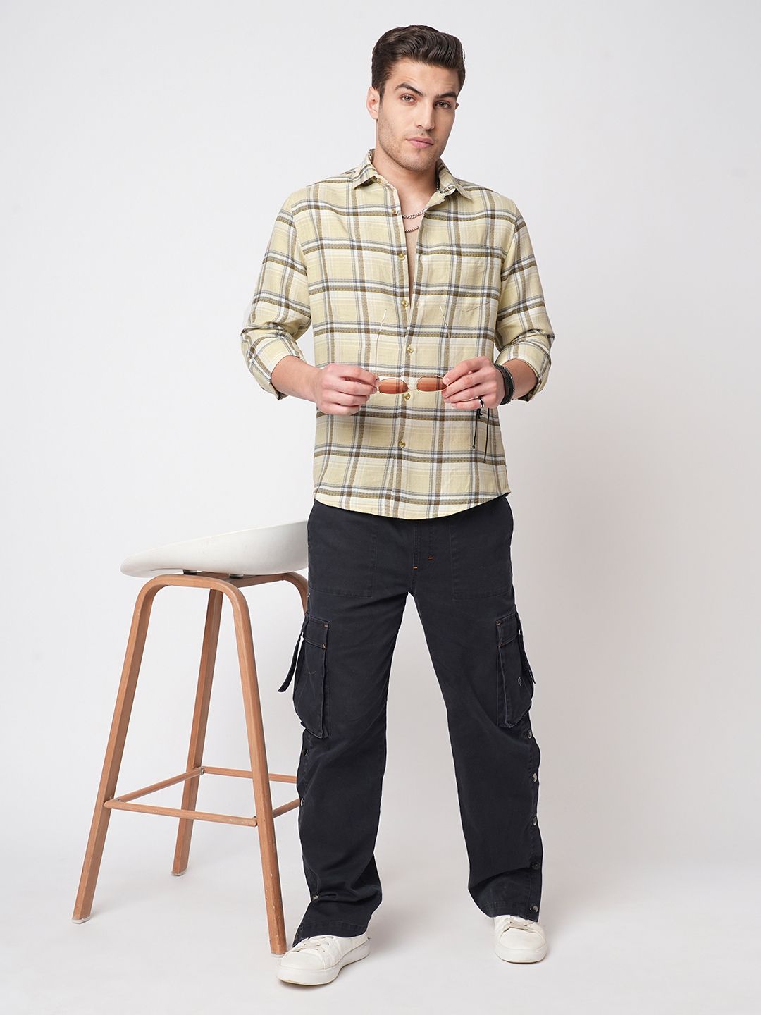 VASTRADO Men Classic Slim Fit Opaque Checked Pure Cotton Casual Shirt