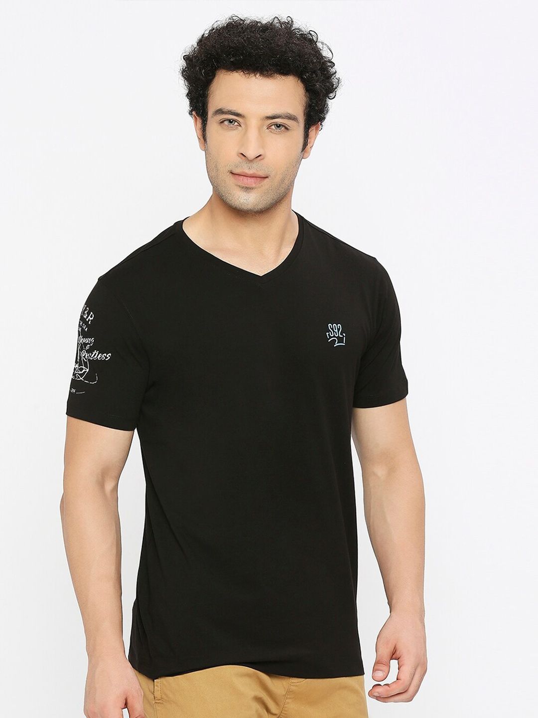 SPYKAR V-Neck Short Sleeves Cotton Casual T-Shirt