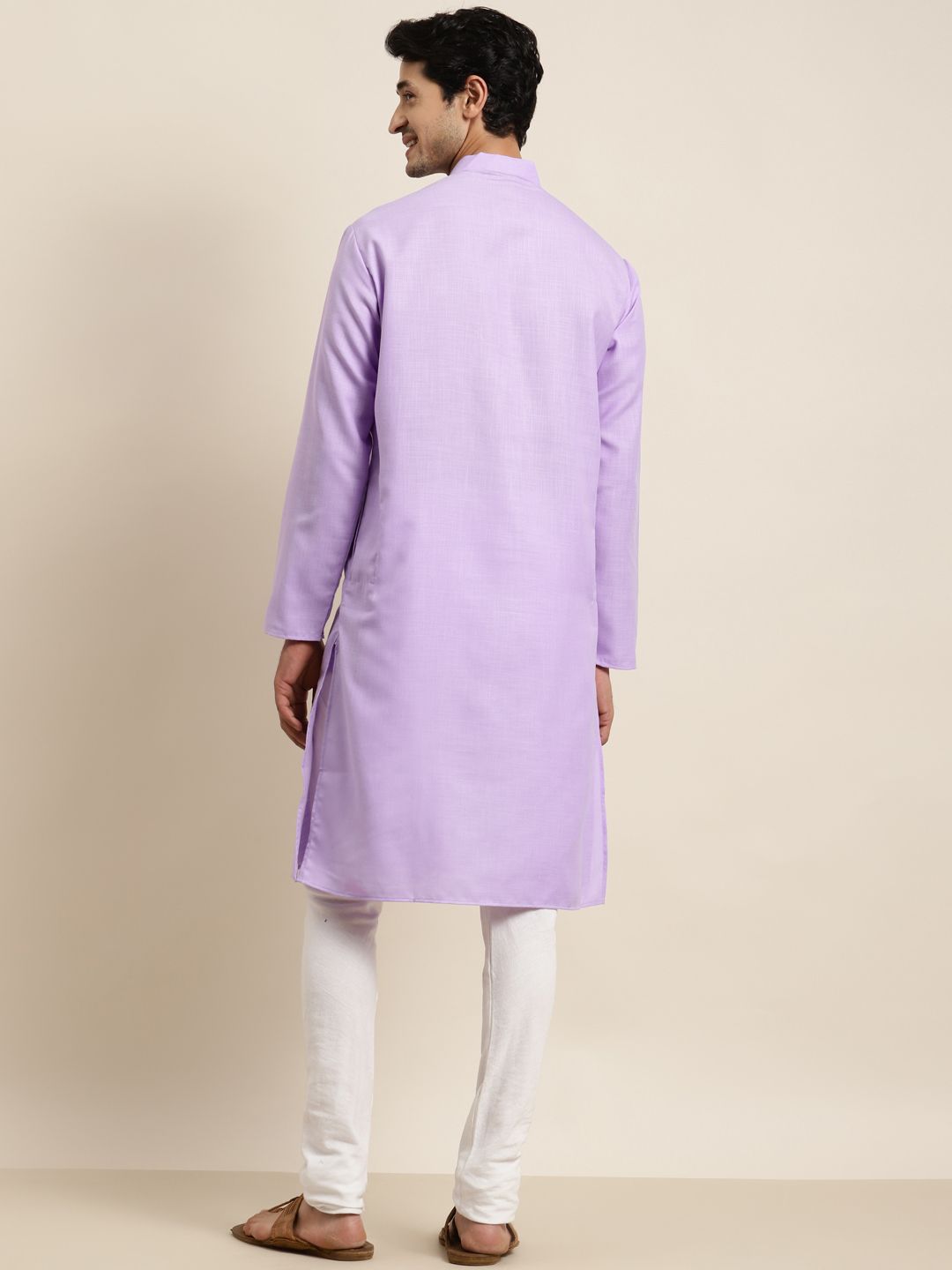Anug by SOJANYA Men Purple Band Collar Kurta