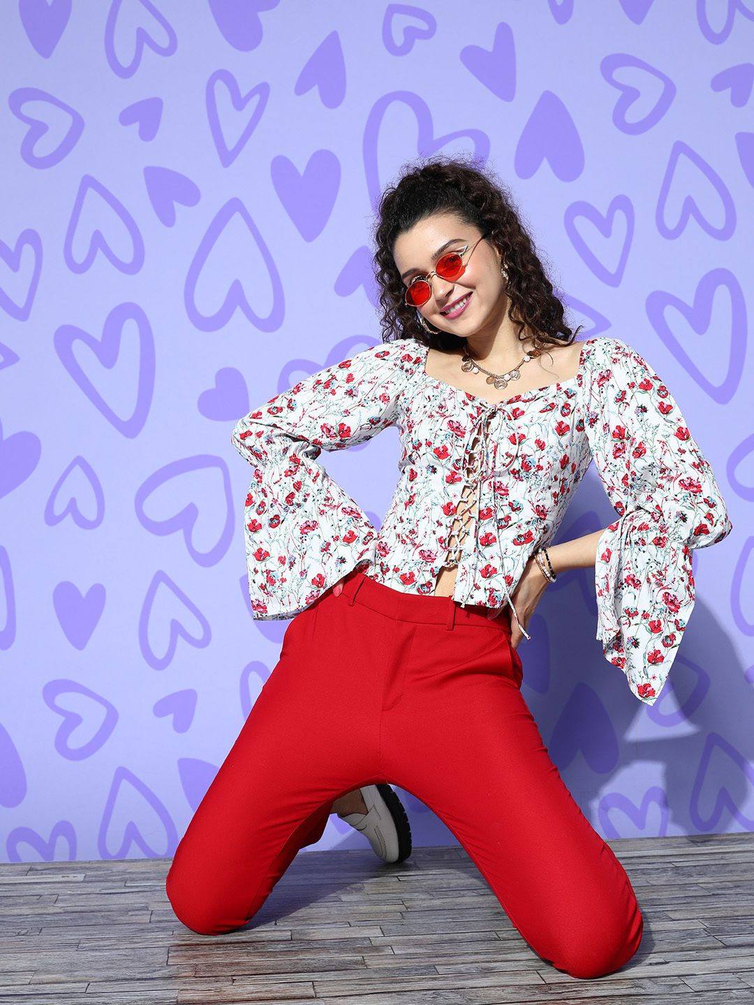 Berrylush Putih & Merah Cetak Putar Kekasih