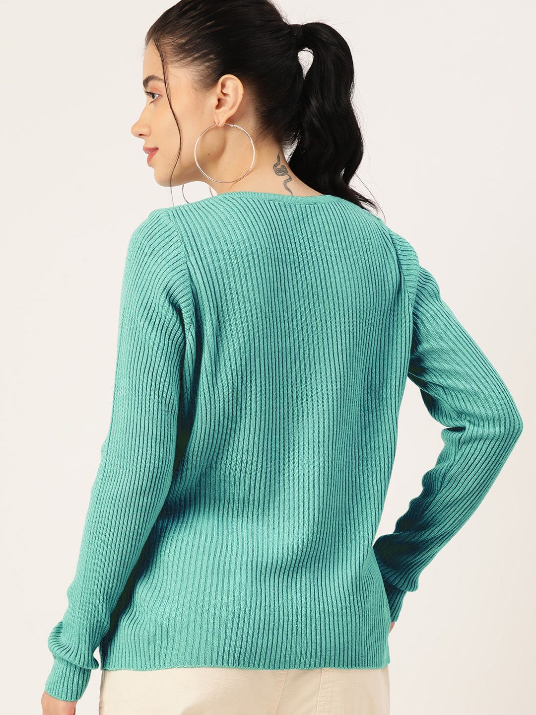 DressBerry Women V-Neck Ribbed Pullover