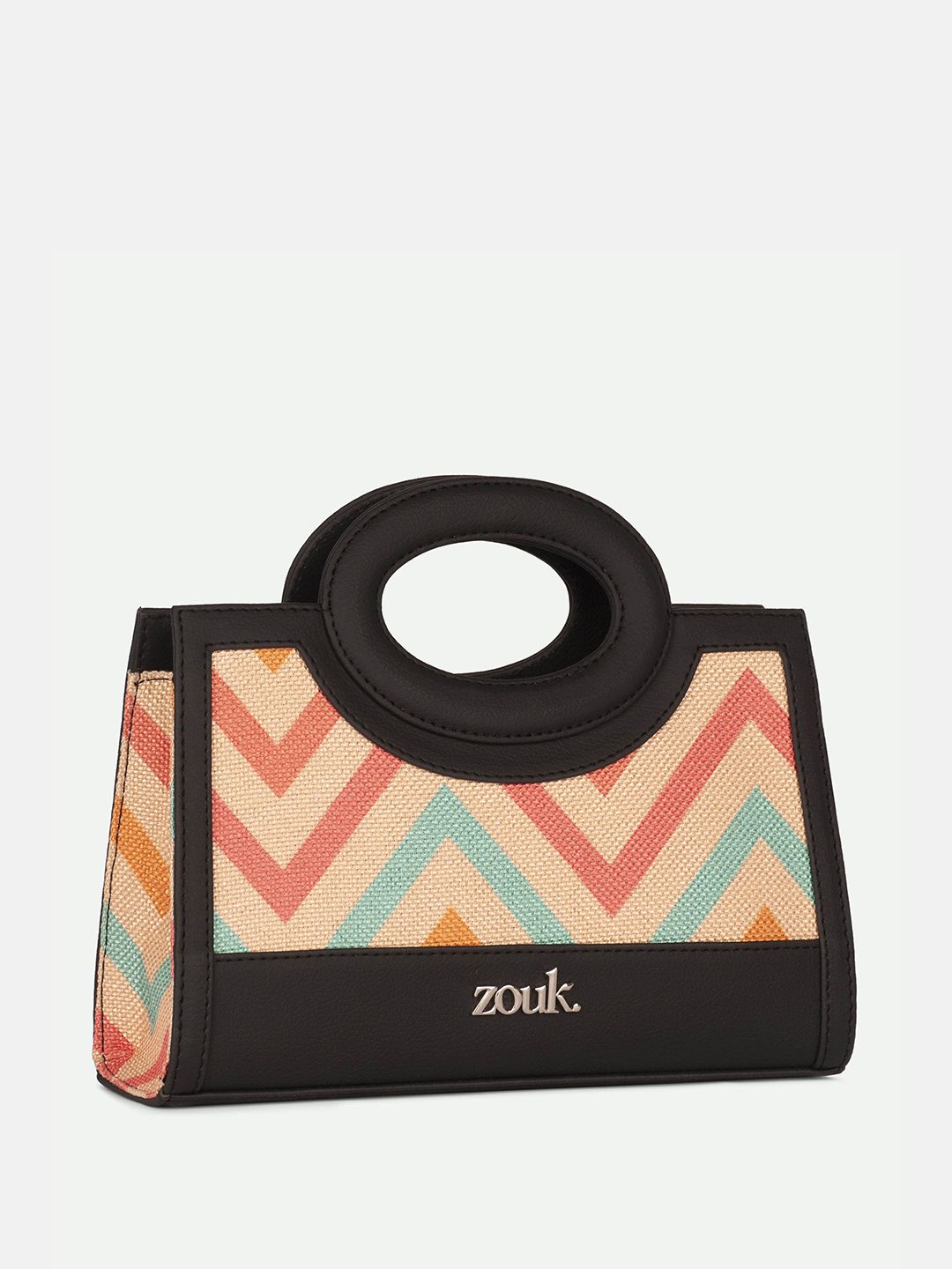 ZOUK Geometric Printed Jute Structured Sling Bag