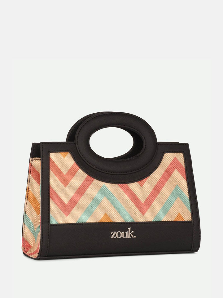 ZOUK Geometric Printed Jute Structured Sling Bag