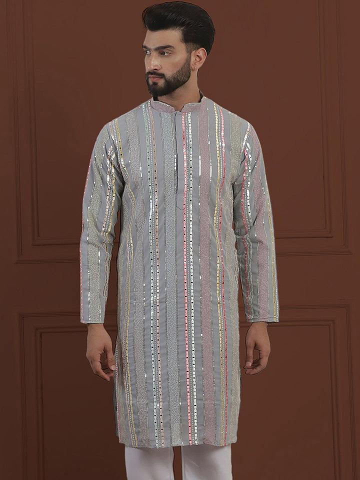 SOJANYA LUXE Kurta Lurus Kolar Mandarin Bersulam Geometrik