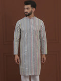 SOJANYA LUXE Geometrik Sulam Labuci Mandarin Kolar Lurus Kurta
