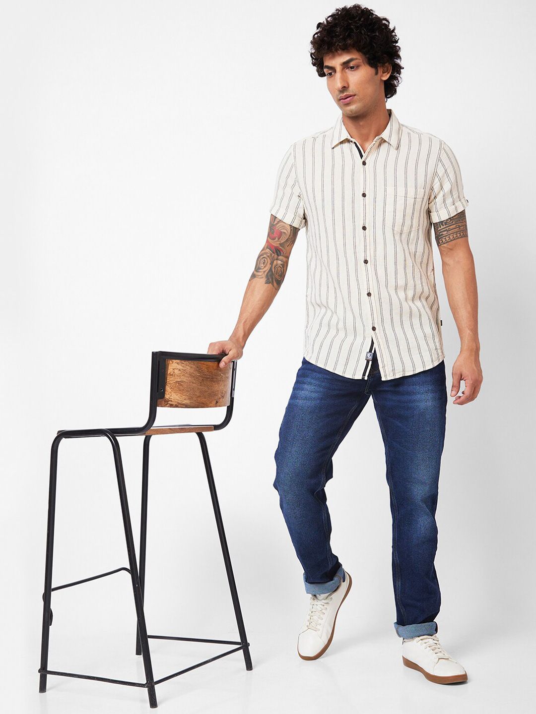 SPYKAR Slim Fit Striped Spread Collar Short Sleeves Casual Shirt