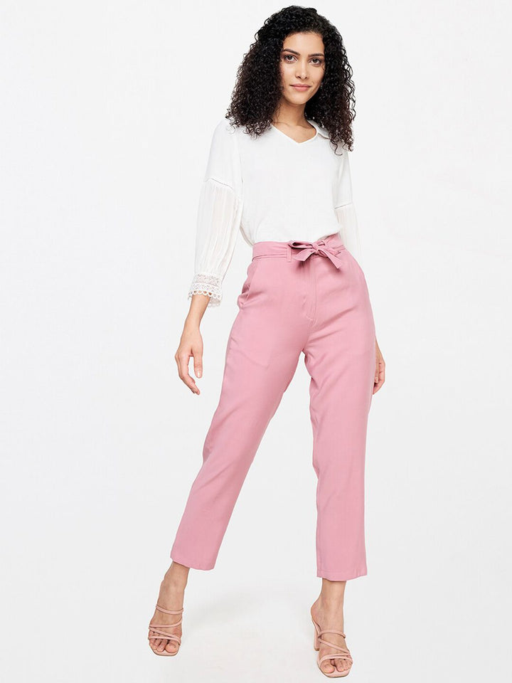 AND Women Pink Straight Fit Trousers