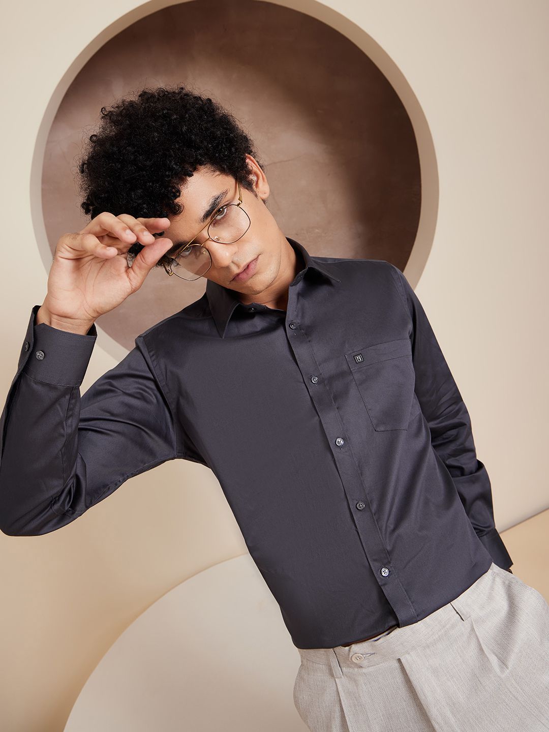 DENNISON Brand Logo Cotton Satin Shirt