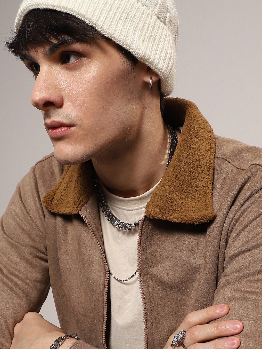 Kampus Sutra Windcheater Faux Fur Trim Cotton Bomber Jacket