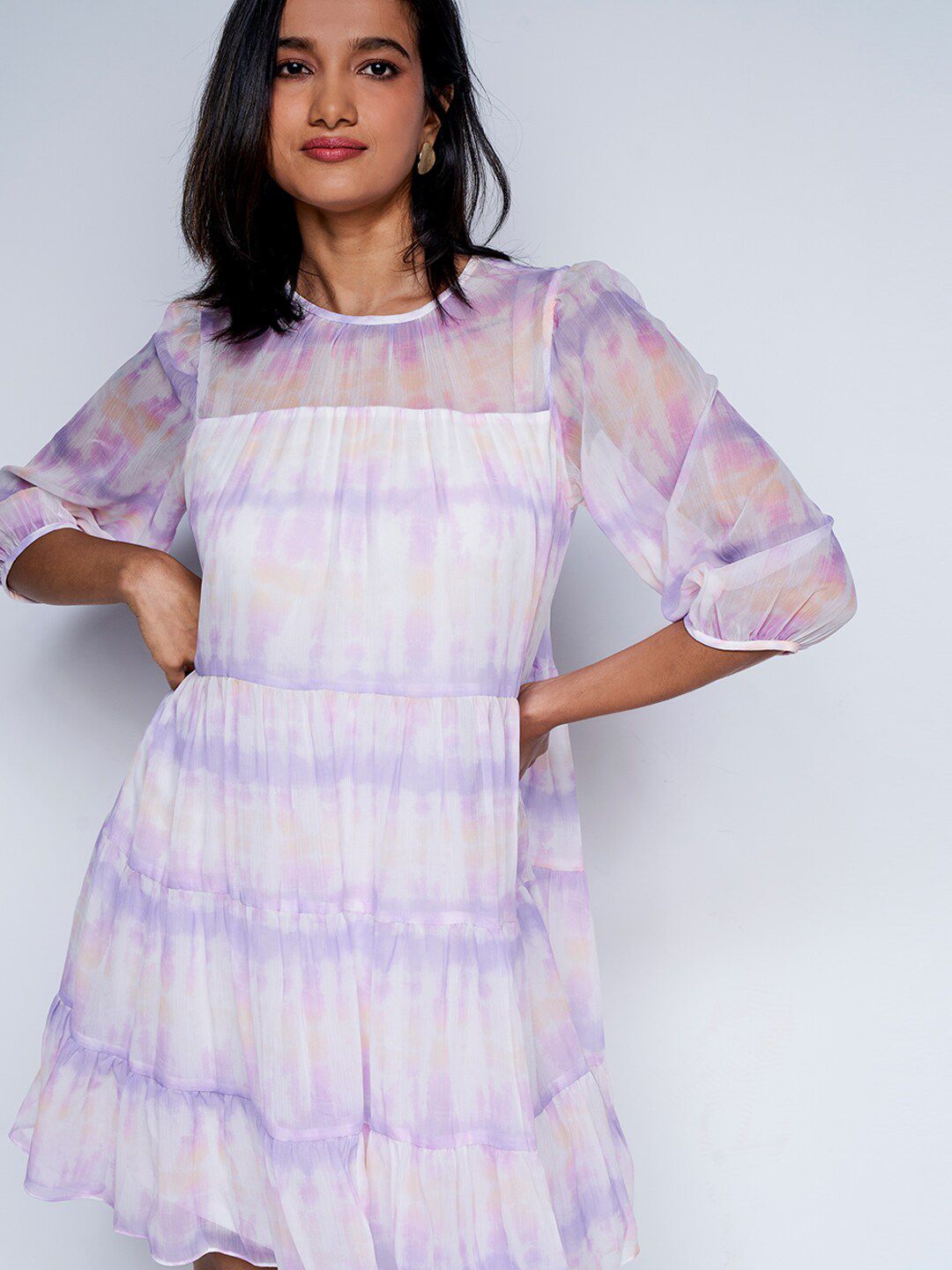 AND Tie & Dye Gathered Detailed Tiered A-Line Dress
