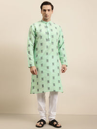 Sojanya Men Green & Black Geometric Ikkat Cotton Kurta