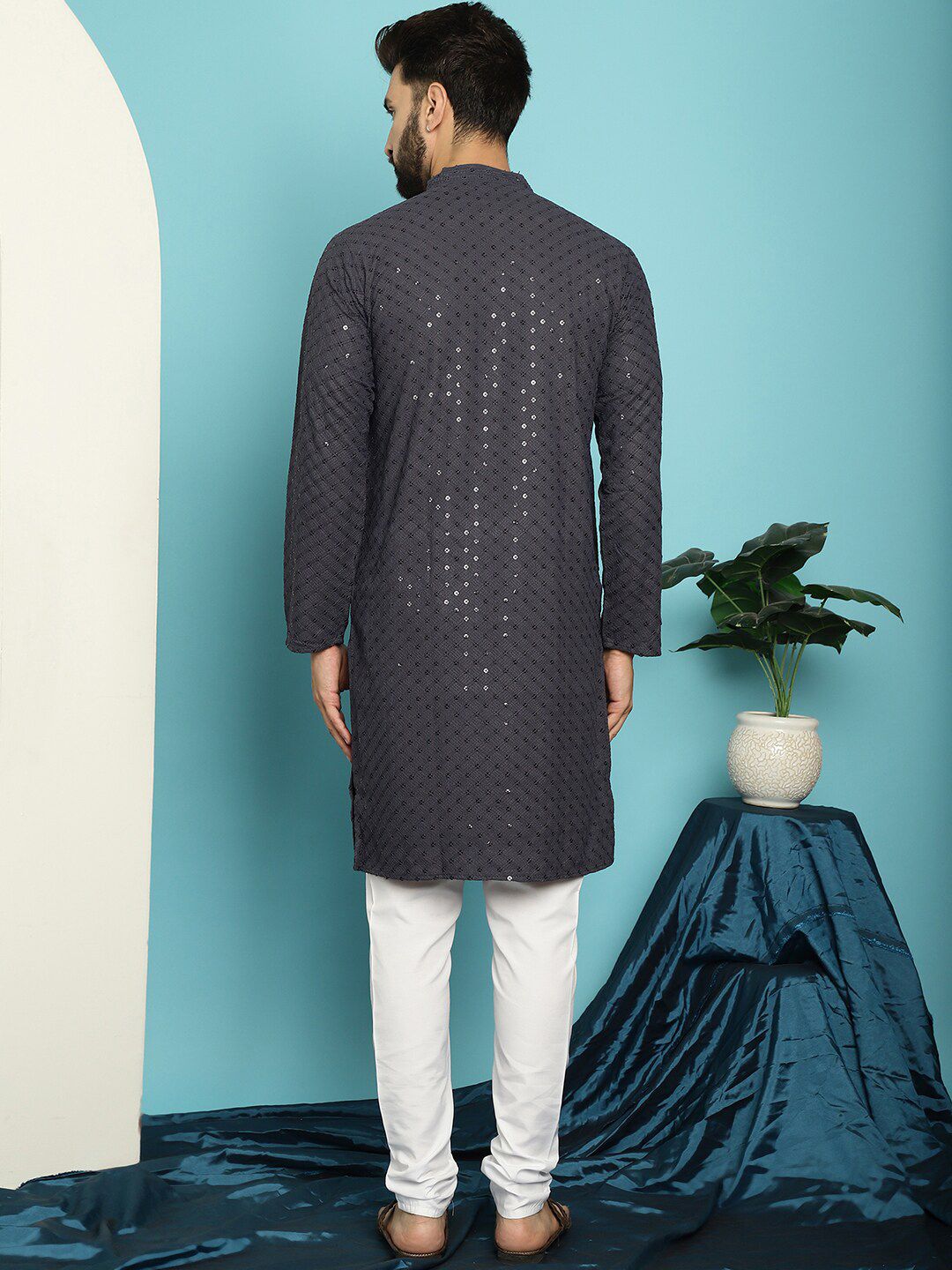 SOJANYA Embroidered Sequinned Pure Cotton Kurta with Pyjama Set