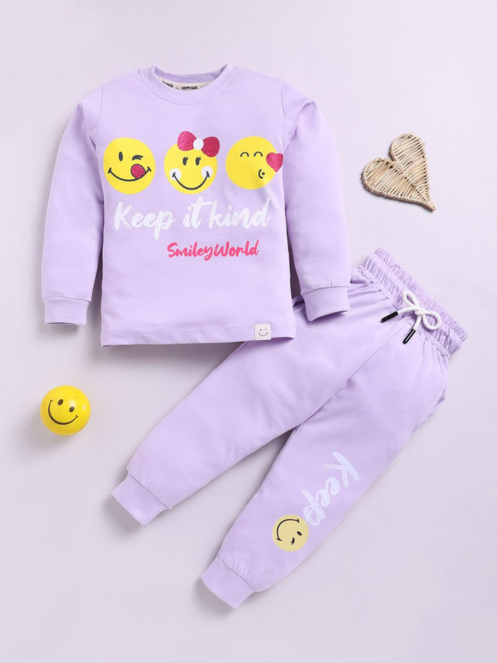 Happy Faces Girls Conversational Print Pure Cotton Clothing Set