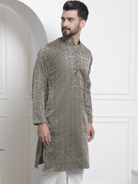 SOJANYA Mandarin Collar Floral Print Thread Work Kurta