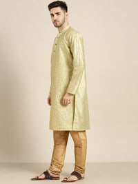 SOJANYA Men Green & Gold-Toned Floral Kurta