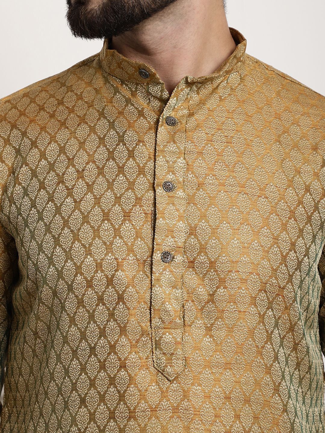 SOJANYA Ethnic Motifs Woven Design Band Collar Straight Kurta