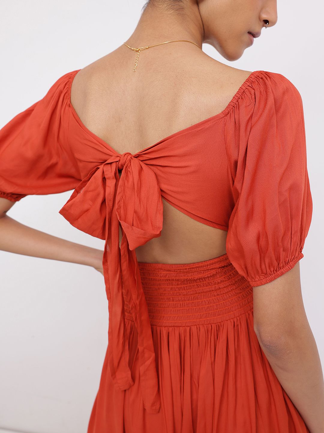 DressBerry Effortless Essence Smocked Waist Puff Sleeves A-line Dress