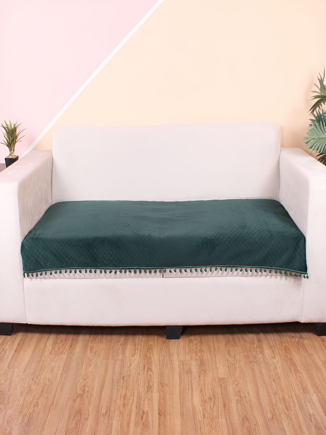 STITCHNEST Green & Beige Self Design 1 Seater Sofa Cover