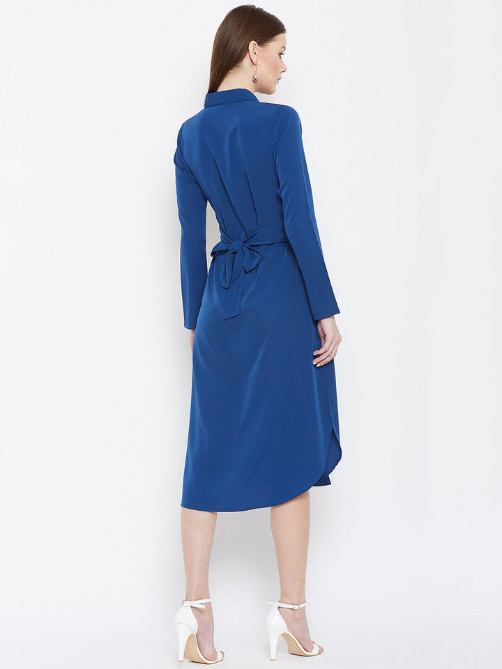 Berrylush Blue Layered Crepe Shirt Midi Dress