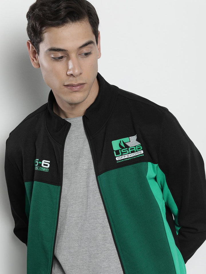 The Indian Garage Co Men Black & Green Colourblocked Sweatshirt