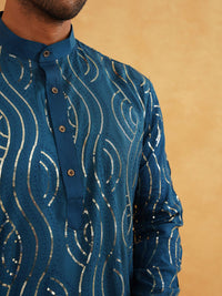 SOJANYA Geometric Embroidered Sequined Pure Cotton Kurta with Churidar