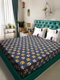 Myntra Elegant Homes Blue & Yellow Floral 300 TC King Bedsheet with 2 Pillow Covers