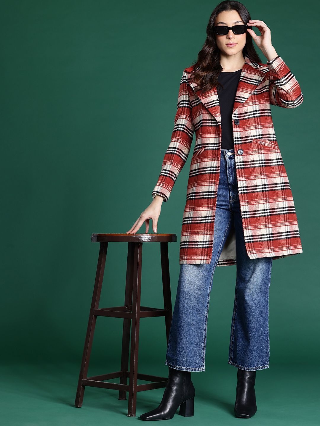 DressBerry Checked Single-Breasted Longline Overcoat