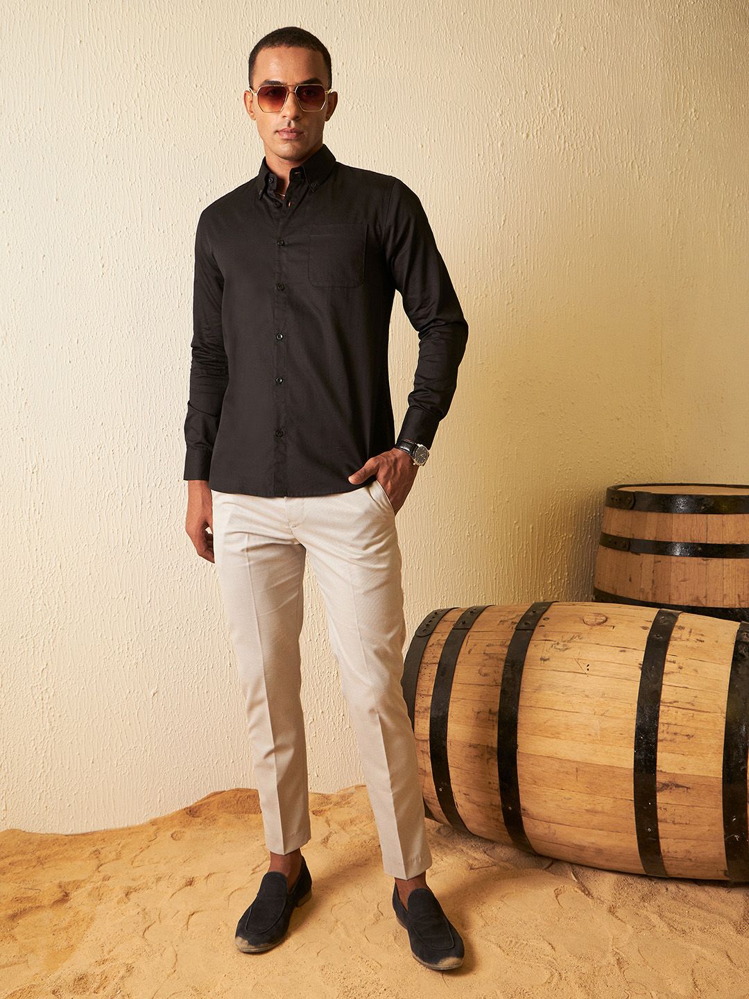 DENNISON Elbow Patch Smart Slim Fit Opaque Formal Shirt