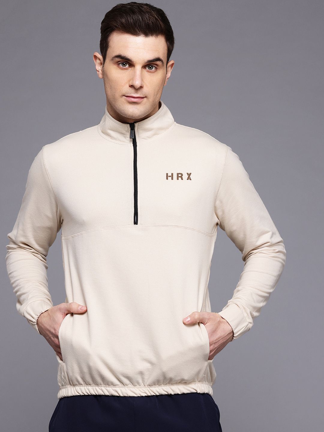 HRX by Hrithik Roshan Mock Collar Typography Printed Training Sweatshirt