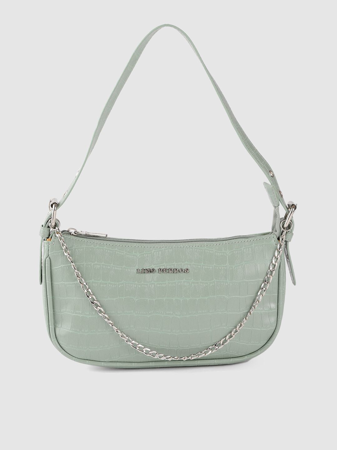 Lino Perros Mint Green Croc Textured Baguette Bag