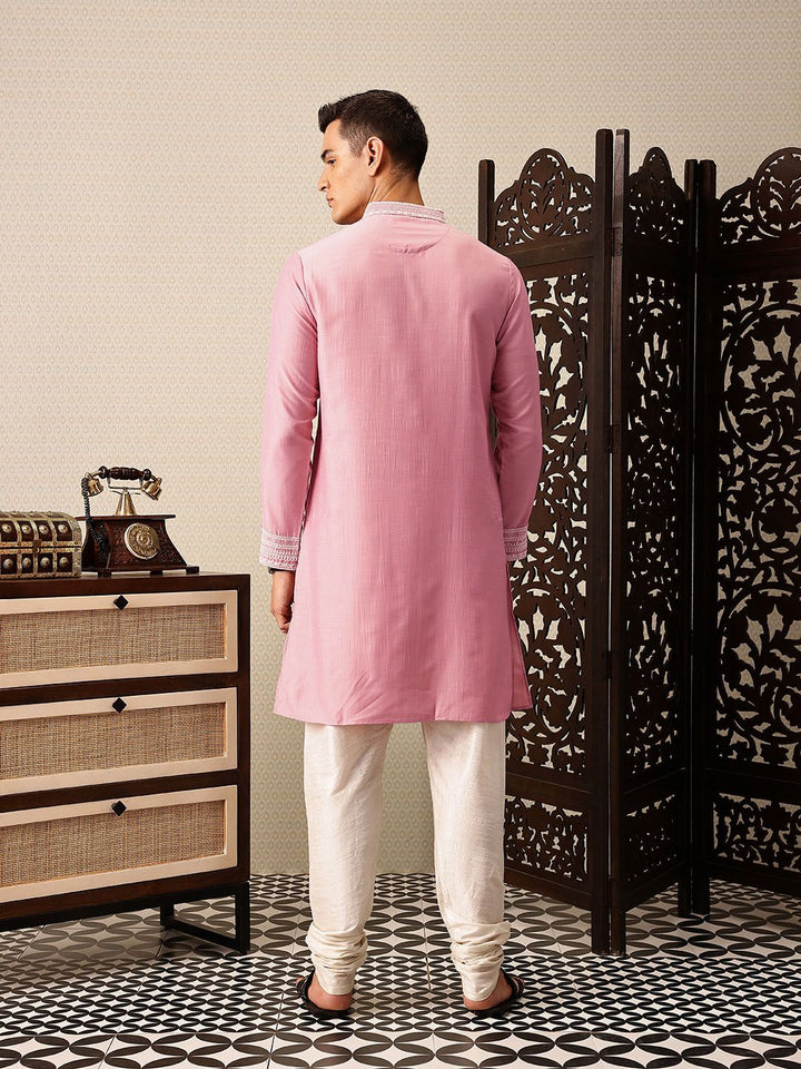 House of Pataudi Floral Yoke Design Sequinned Floral Jashn Kurta