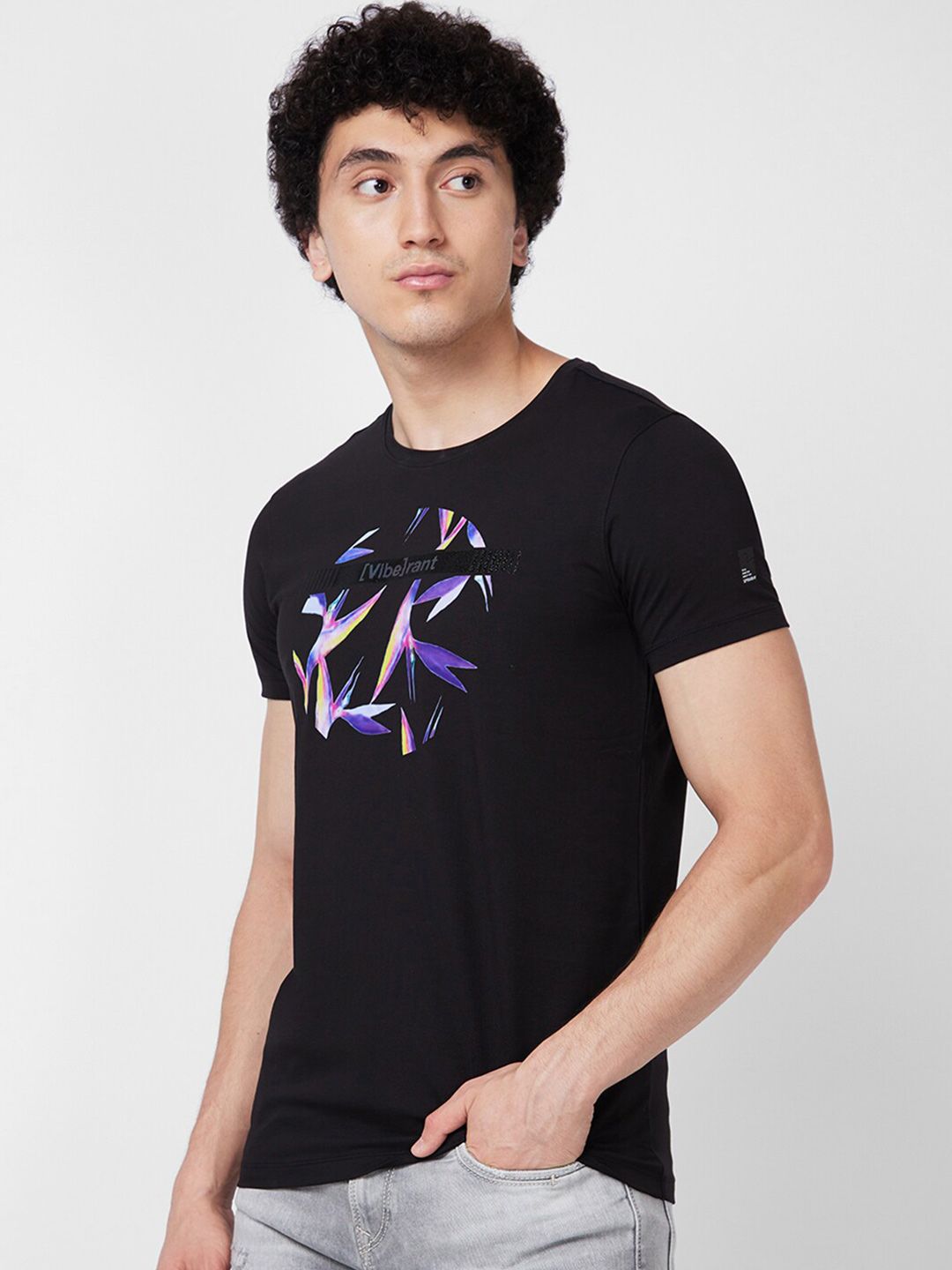 SPYKAR Round Neck Short Sleeves Printed Slim Fit Cotton T-shirt