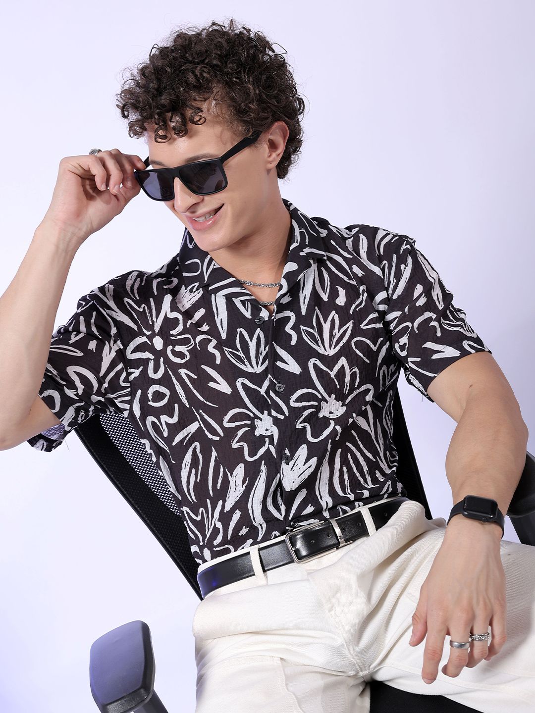 The Indian Garage Co Men Relaxed Fit Floral Print Textured Resortwear Shirt
