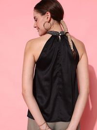STREET 9 Women Black Embellished Halter Neck Top
