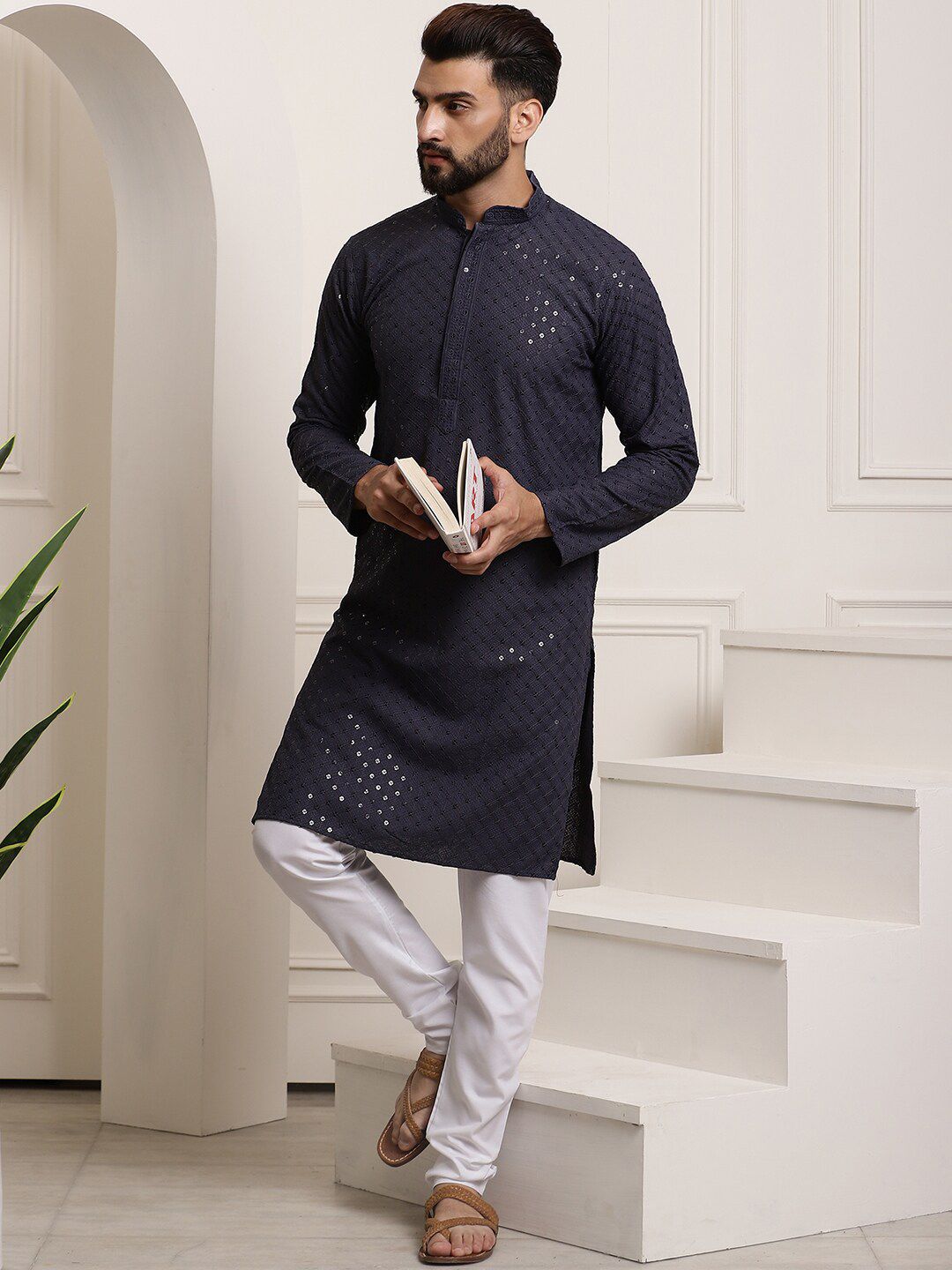 SOJANYA Sequin Embellished Pure Cotton Kurta