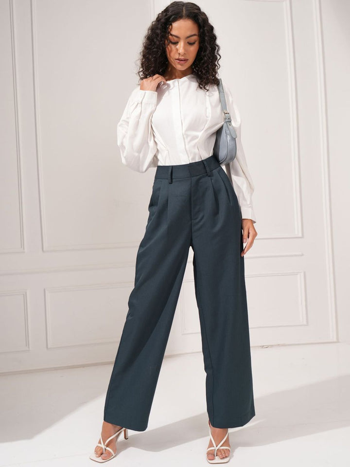 Tokyo Talkies Women Flared High-Rise Pleated Trousers