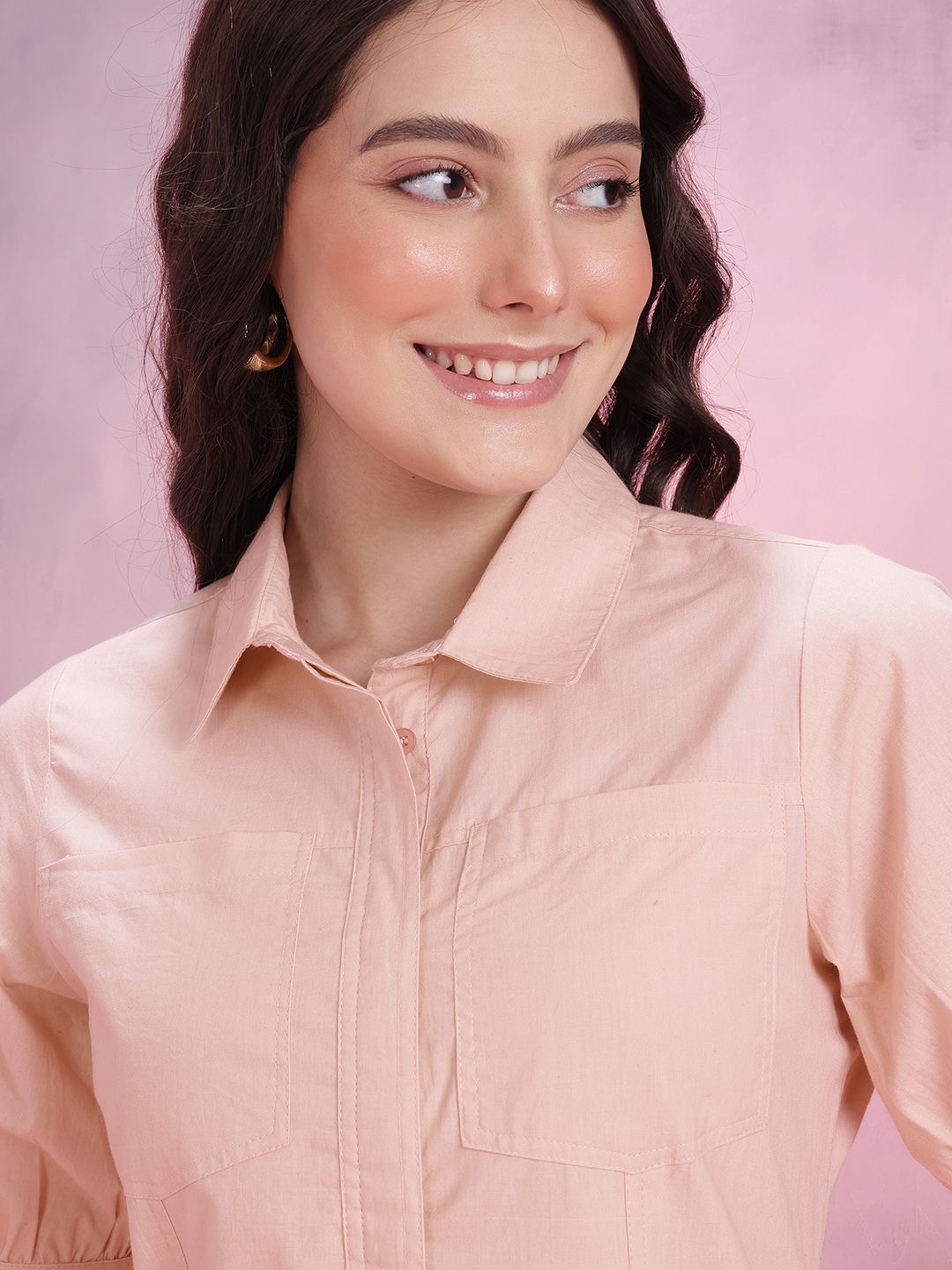 DressBerry Cuffed Sleeve Pure Cotton Shirt Dress