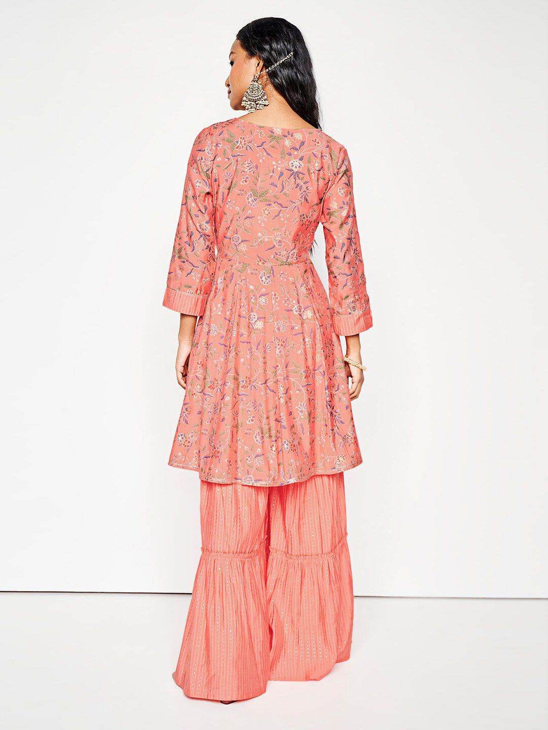 Global Desi Self-Design Top Shrug & Palazzos Co-Ords
