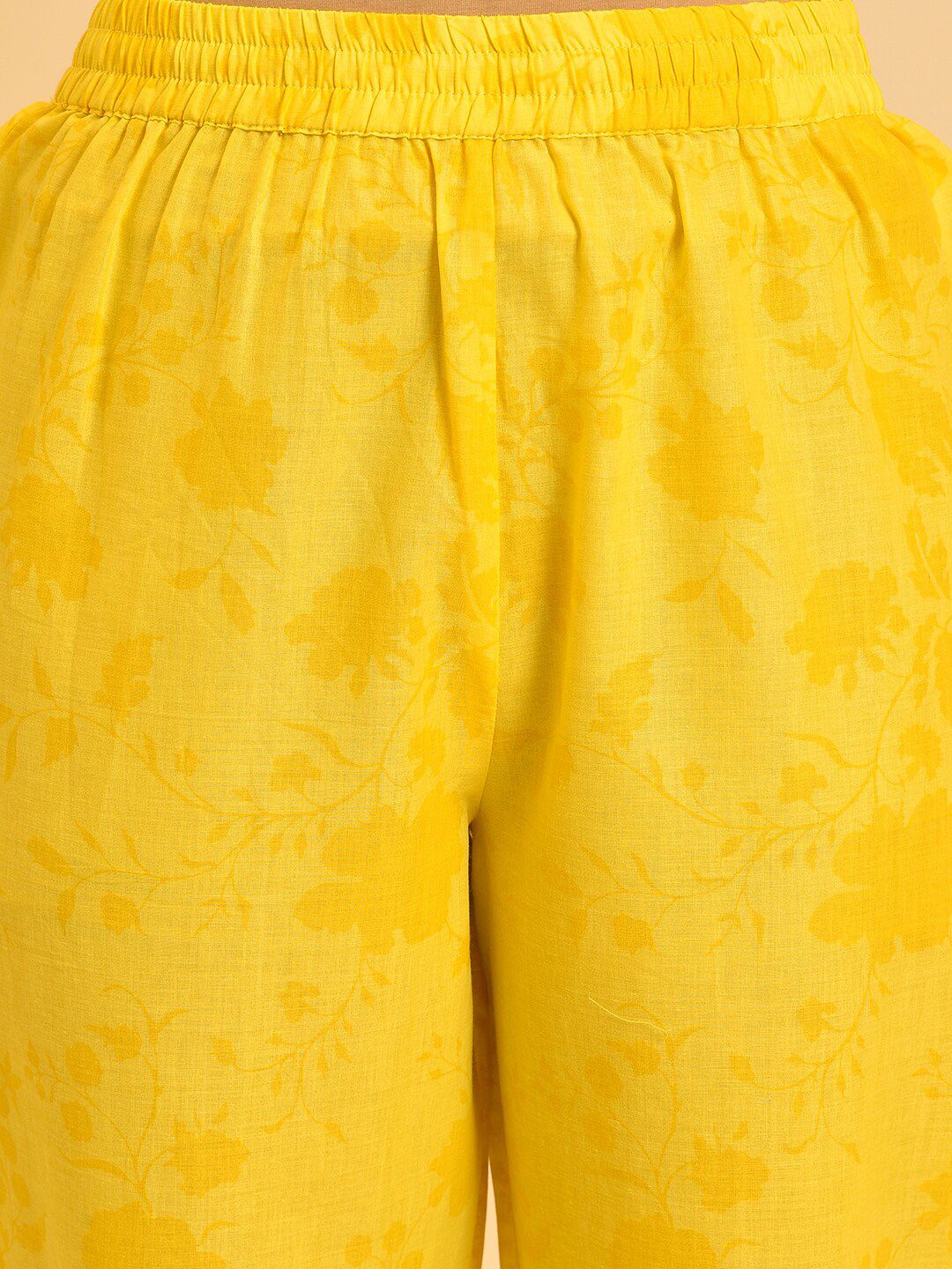 W Yellow & Purple Floral Printed Pure Cotton Kurta With Trousers
