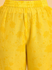 W Yellow & Purple Floral Printed Pure Cotton Kurta With Trousers
