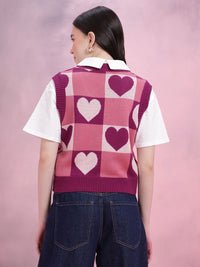 DressBerry Women Conversational Pattern Self Design V-Neck Knitted Pullover