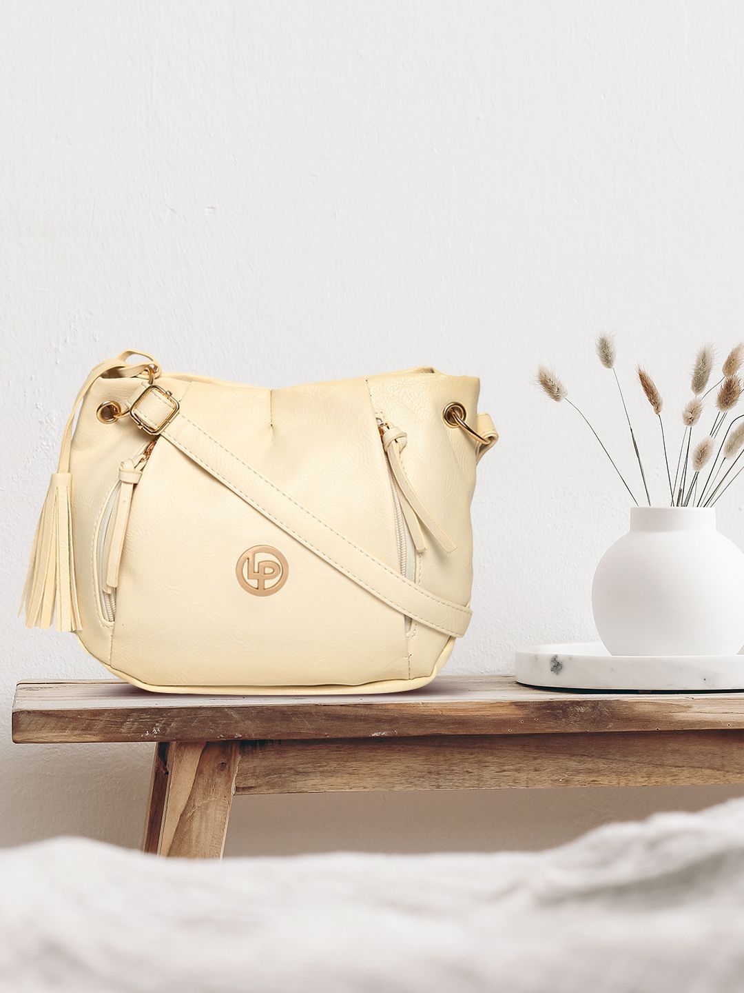 Lino Perros Beige Solid Sling Bag