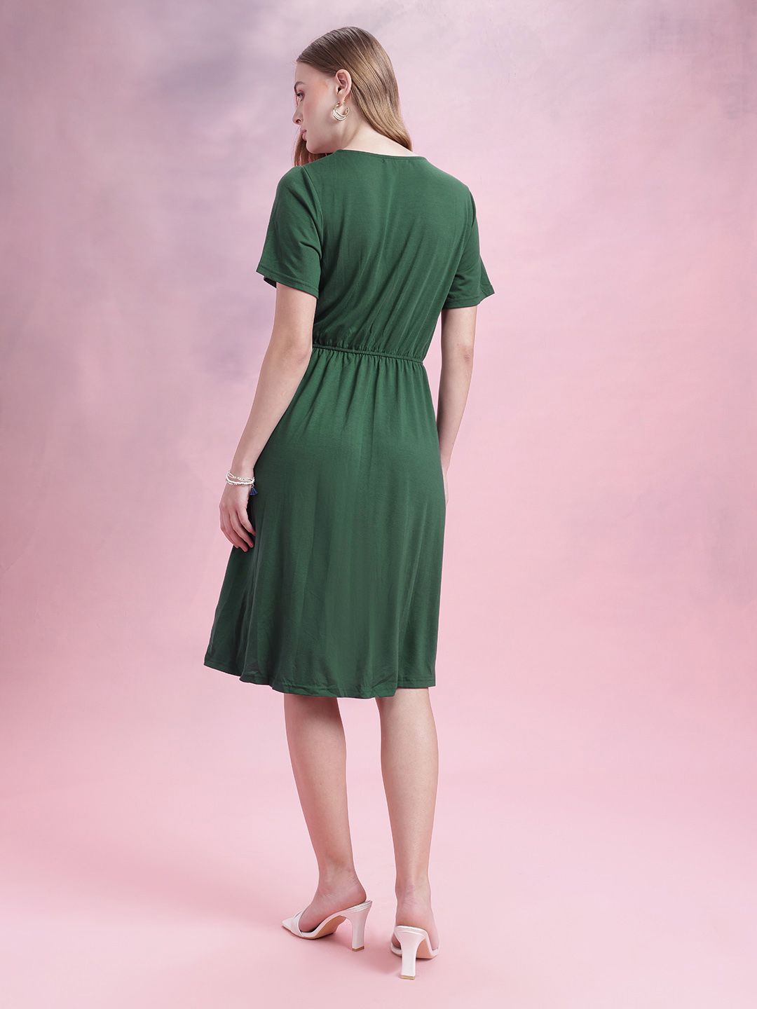 DressBerry Gathered Detail Tulip Hem Buttoned A-Line Dress