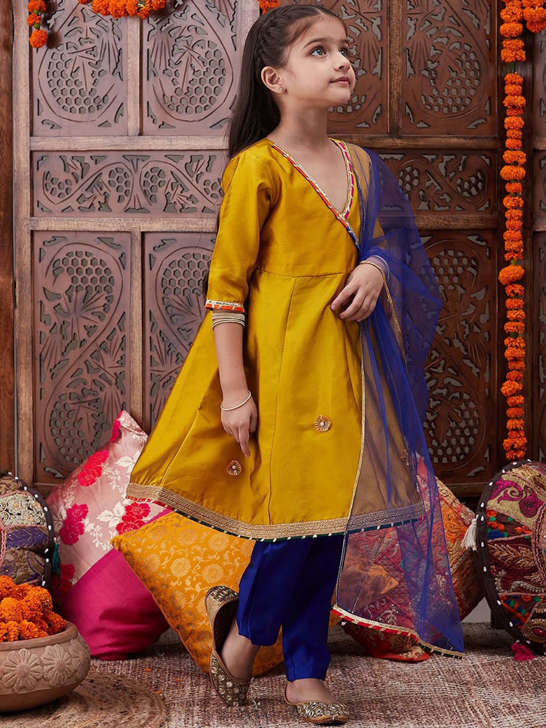 pspeaches Girls Gotta Patti Angrakha Kurta & Salwar With Dupatta